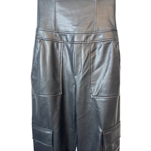 2/$30 ZARA Small High-Waisted Faux Leather Halter Bib Overalls Cargo Style - Picture 4 of 16